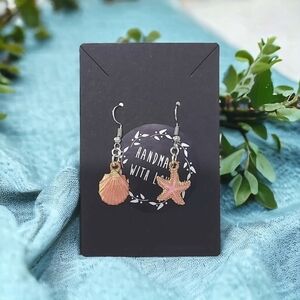 Handcrafted Unique Pink Clamshell & Starfish Earrings